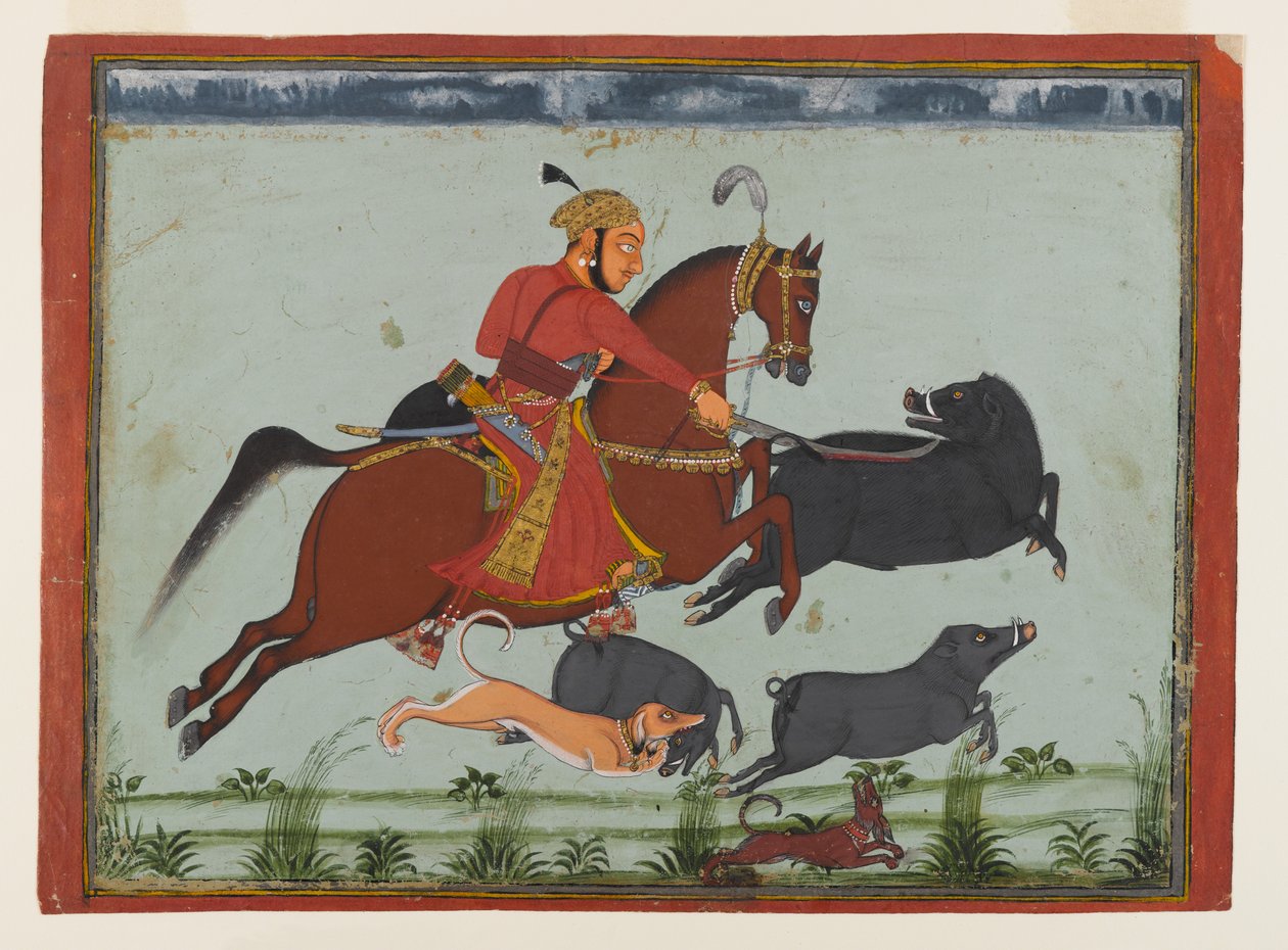 Maharaja Pratap Singh II de Mewar chassant le sanglier, vers 1750-75 - Indian School