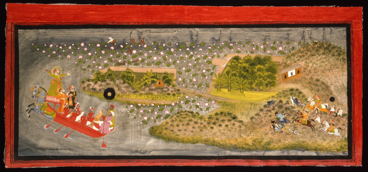 Maharana Jagat Singh II chassant au faucon et au sanglier, vers 1740 - Indian School