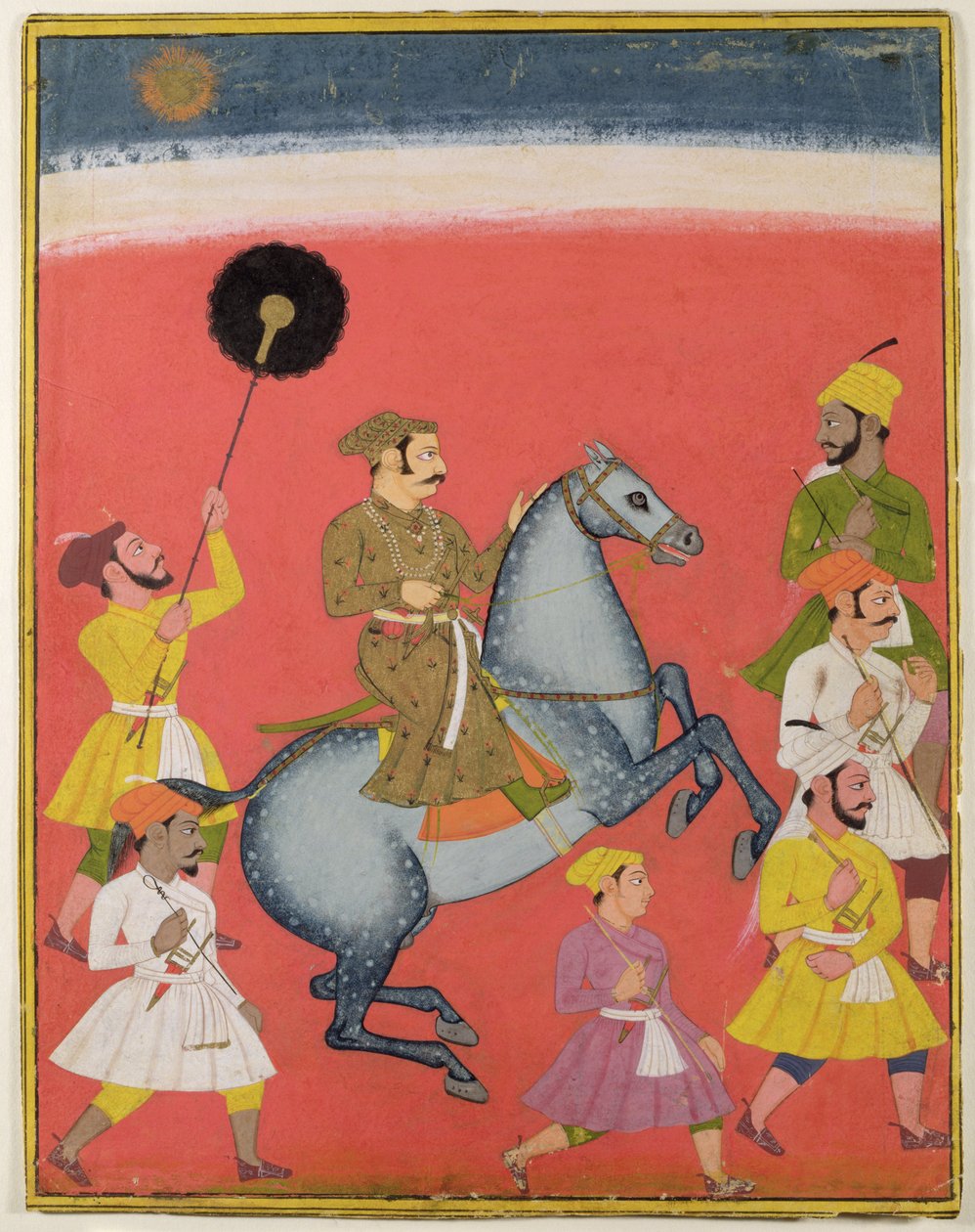 Maharana Raj Singh I de Mewar (règne 1652-80) à cheval, Udaipur (Mewar) Rajasthan, c.1670 - Indian School