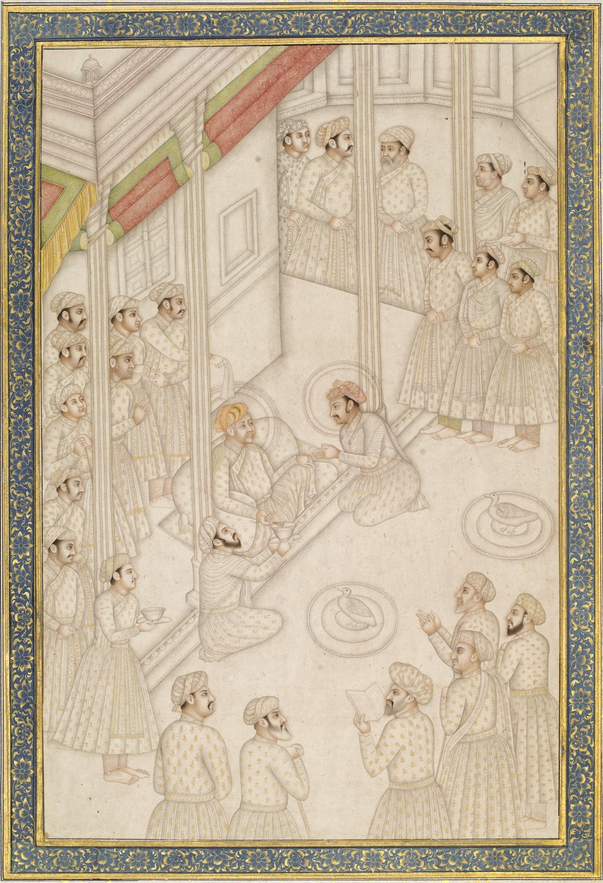 Empereur moghol Akbar tenant cour pendant sa dernière maladie, milieu du XVIIIe siècle - Indian School