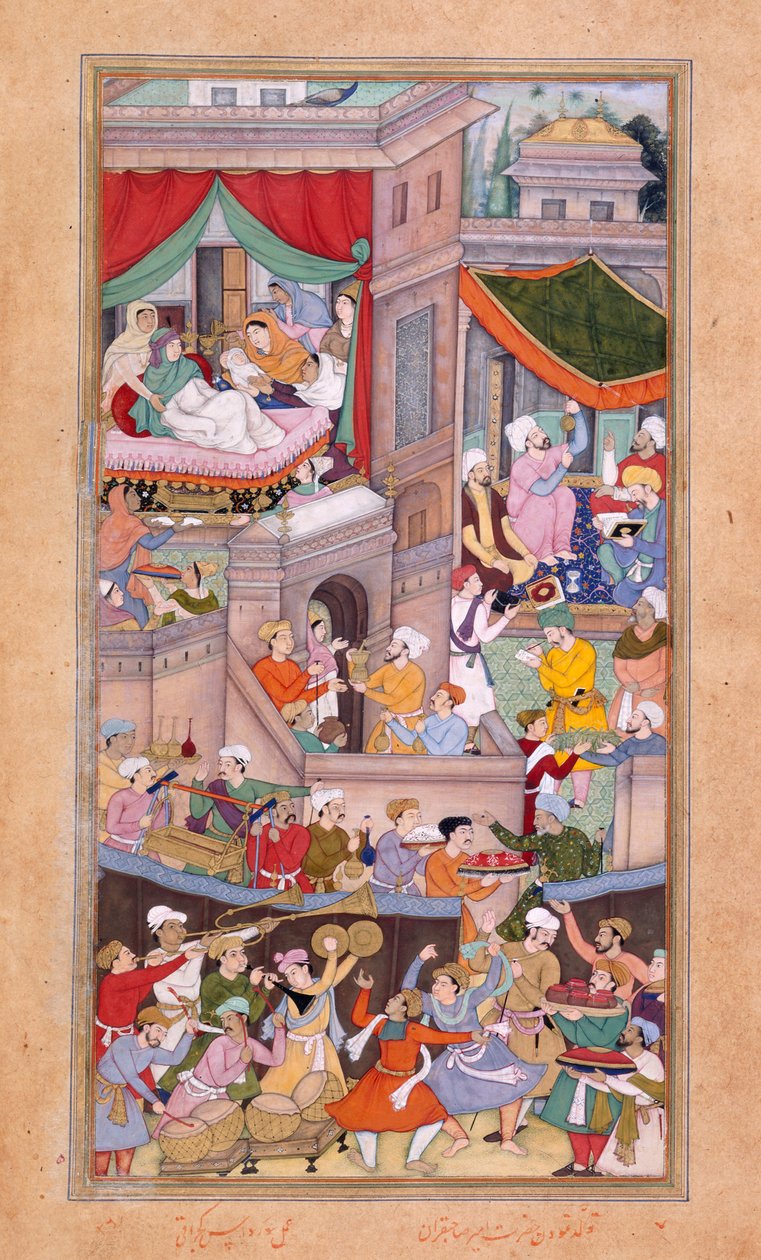 Or. 12988, f.34v Astrologues établissant des horoscopes lors des célébrations pour la naissance de Timur (1336) par Surdas Gujarati - Indian School