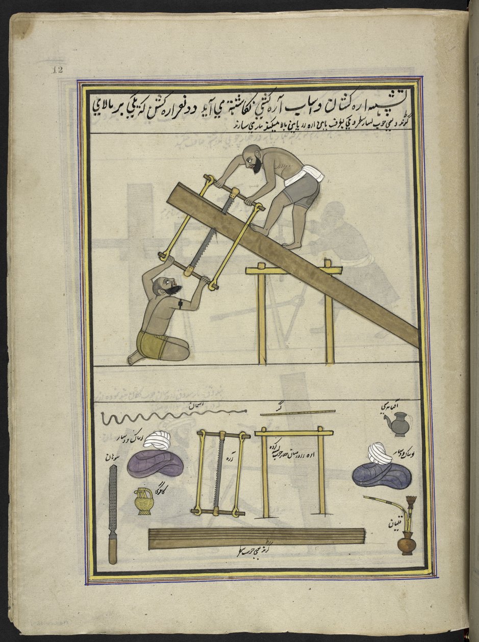 Scieurs, 86 dessins reliés en un volume représentant des métiers et occupations au Cachemire, Artiste du Cachemire, probablement à Srinagar, c.1850-60 - Indian School