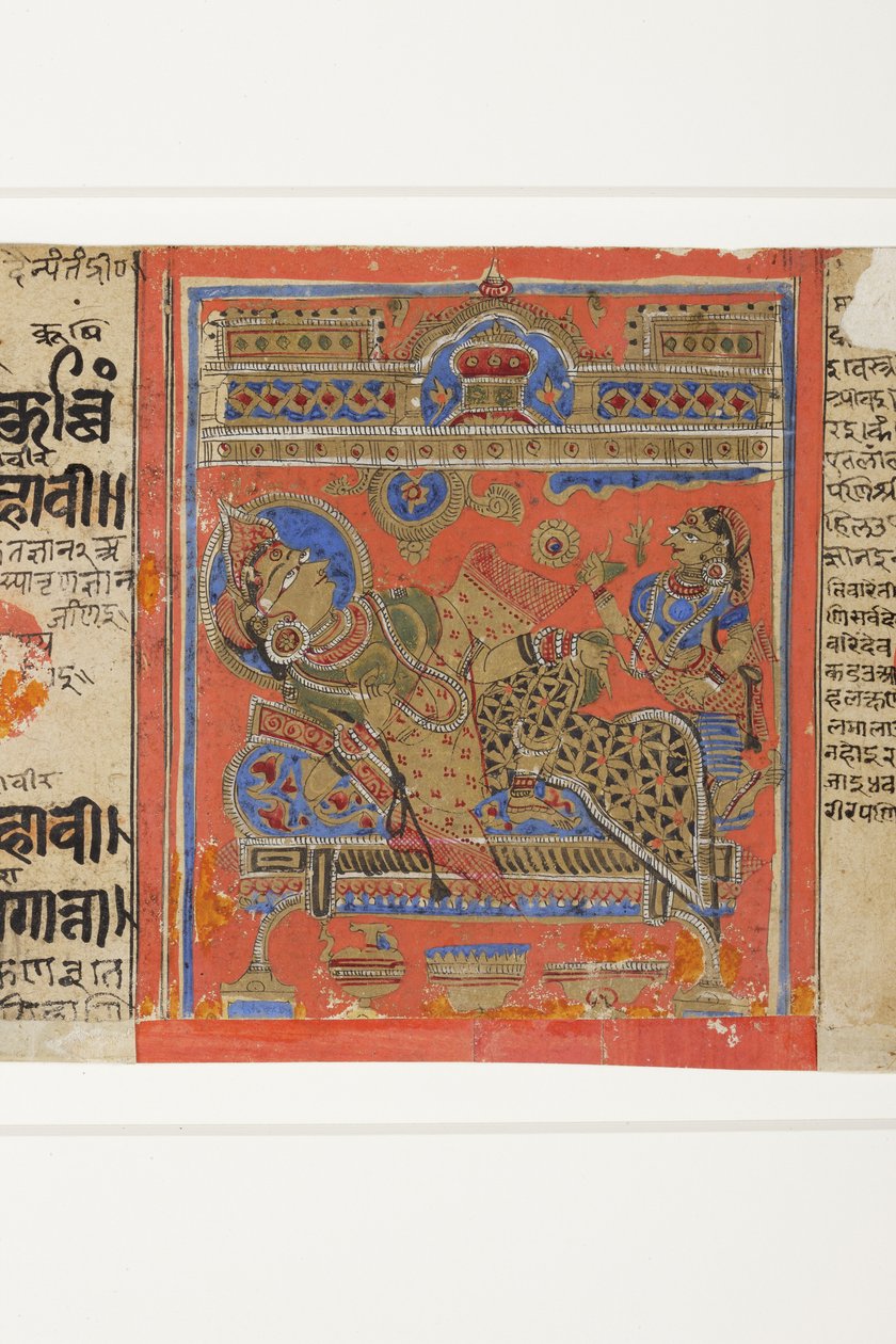 La Brahmani Devananda sur son canapé, du Kalpasutra - Indian School