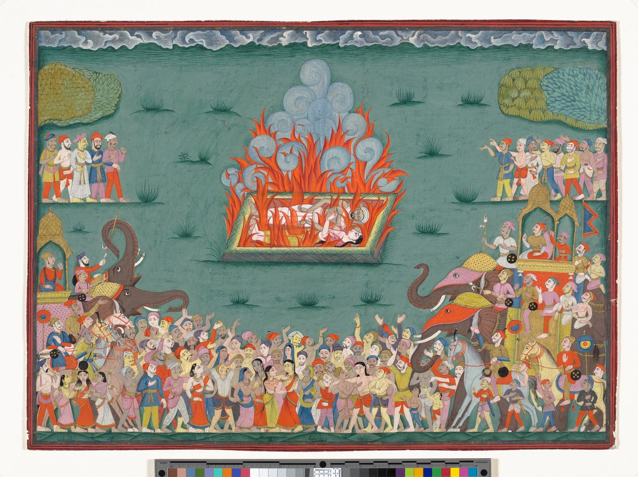 Le Sati de Ramabai, épouse de Madhavrao Peshwa, vers 1772-75 - Indian School