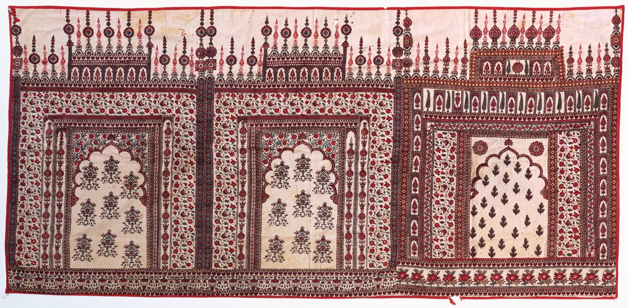 Trois arcs de prière en chintz montés en une seule tenture - Indian School