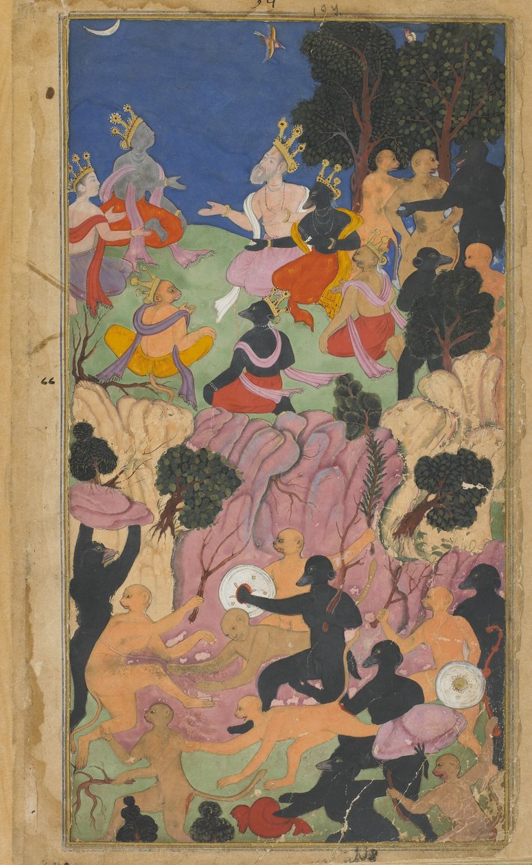 Vol.2 fol.194 Rama consulte les chefs Vanara sur le mont Suvela - Indian School