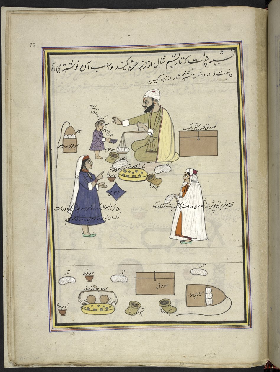 Femmes retournant la laine filée (86 dessins reliés en un volume représentant des métiers et occupations au Cachemire, les artisans sont montrés au travail avec leurs outils et équipements, par un artiste du Cachemire, probablement à Srinagar, vers 1850-60 - Indian School