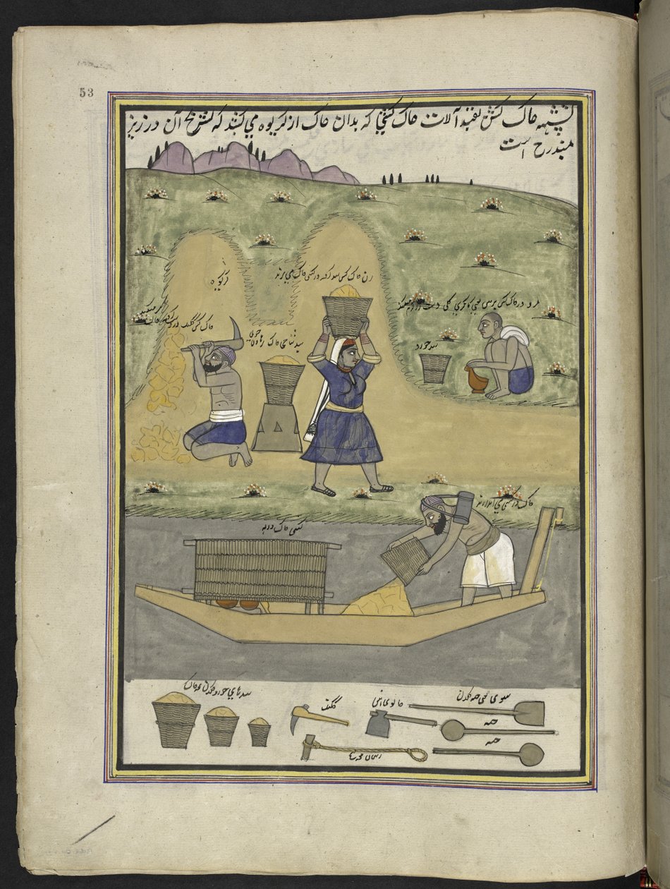 Travailleurs creusant la terre et la transportant - Indian School