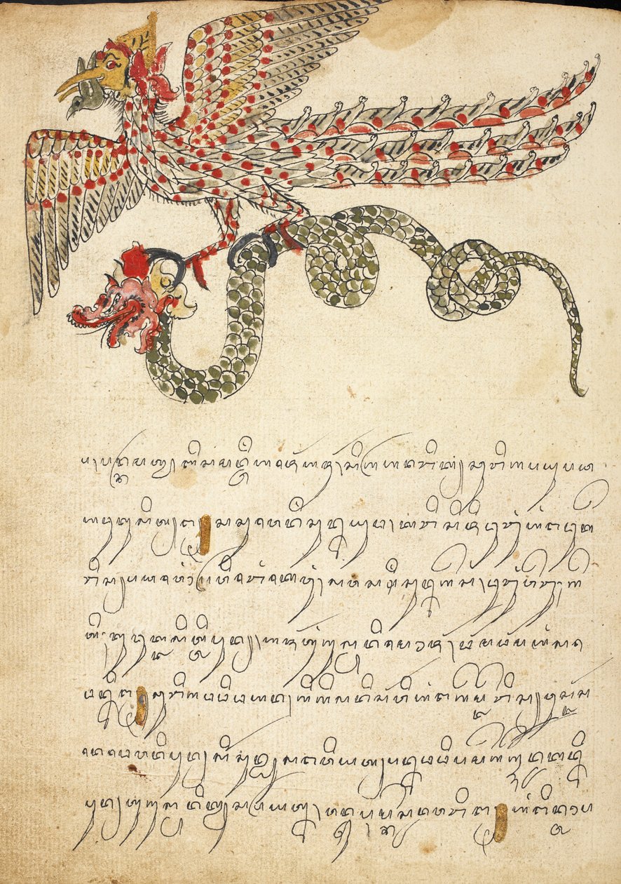 Une créature volante portant un serpent, illustration de 