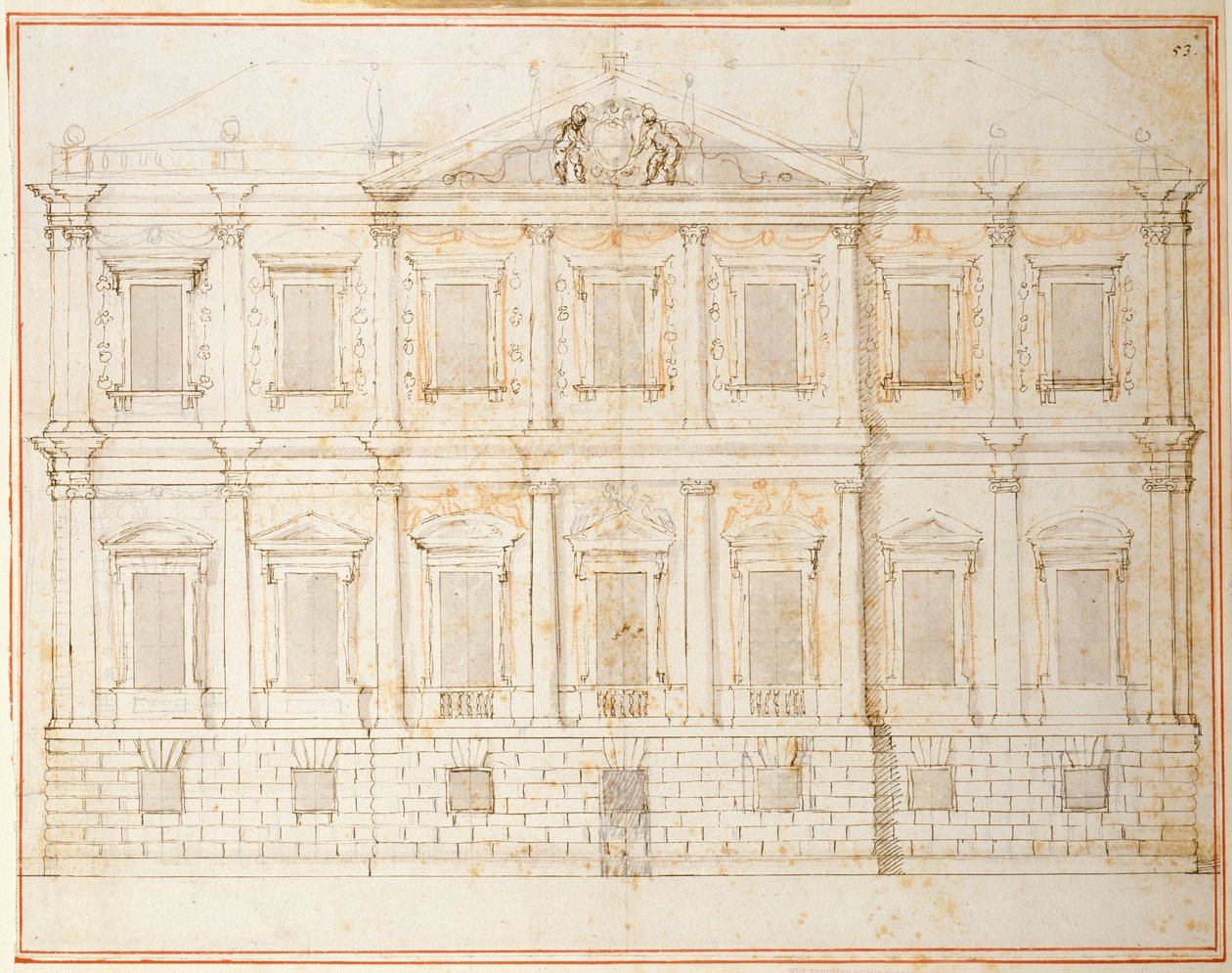 Élévation du avant-dernier design pour Banqueting House, Whitehall, vers 1619 - Inigo Jones