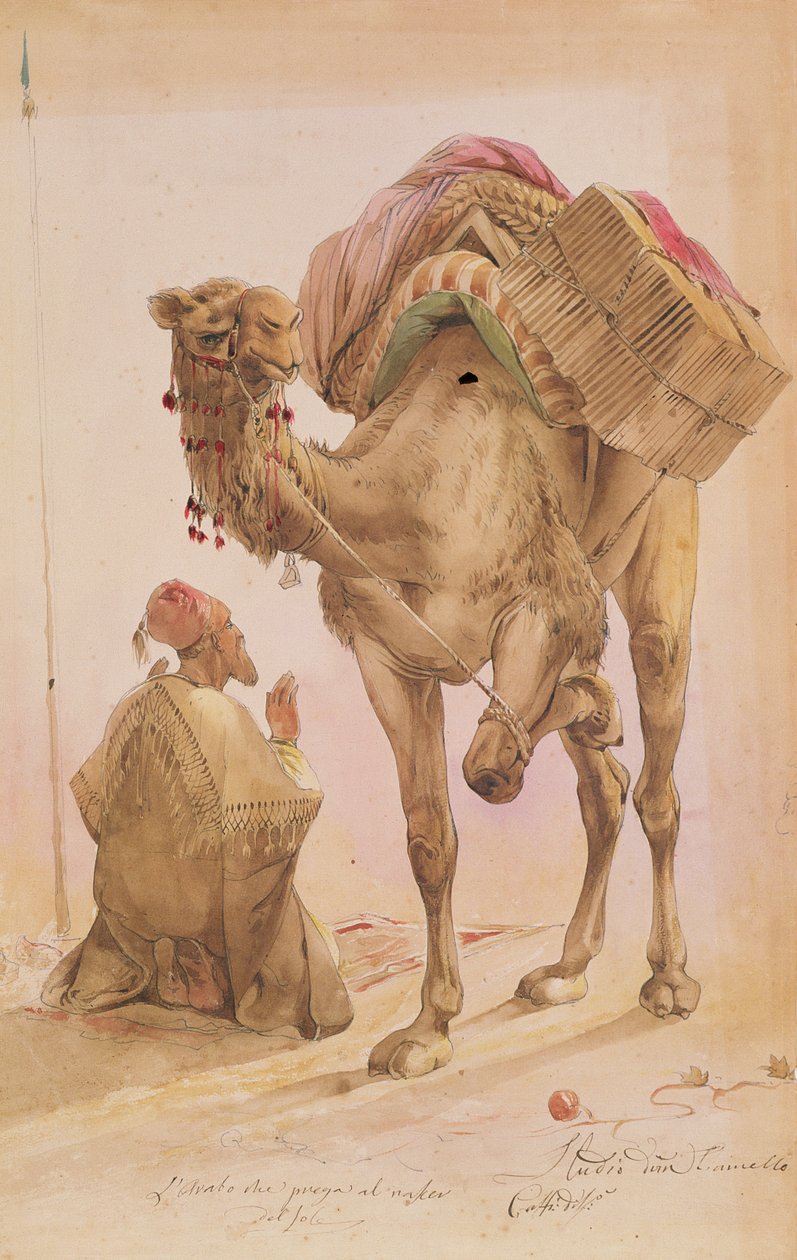 Arabe priant avec un chameau attaché - Ippolito Caffi