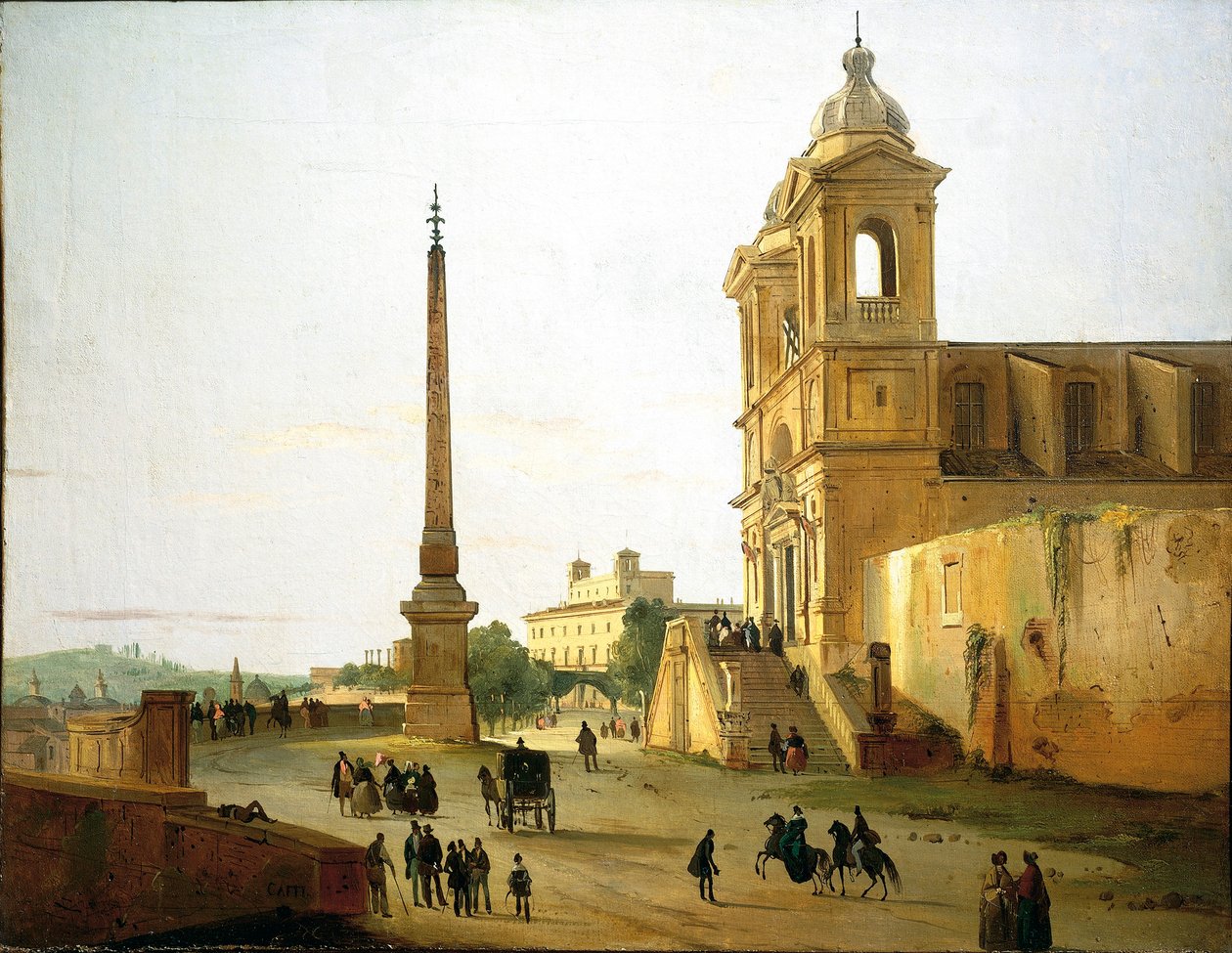 Italie, Rome, Église de la Trinité-des-Monts et Obélisque de Salluste - Ippolito Caffi