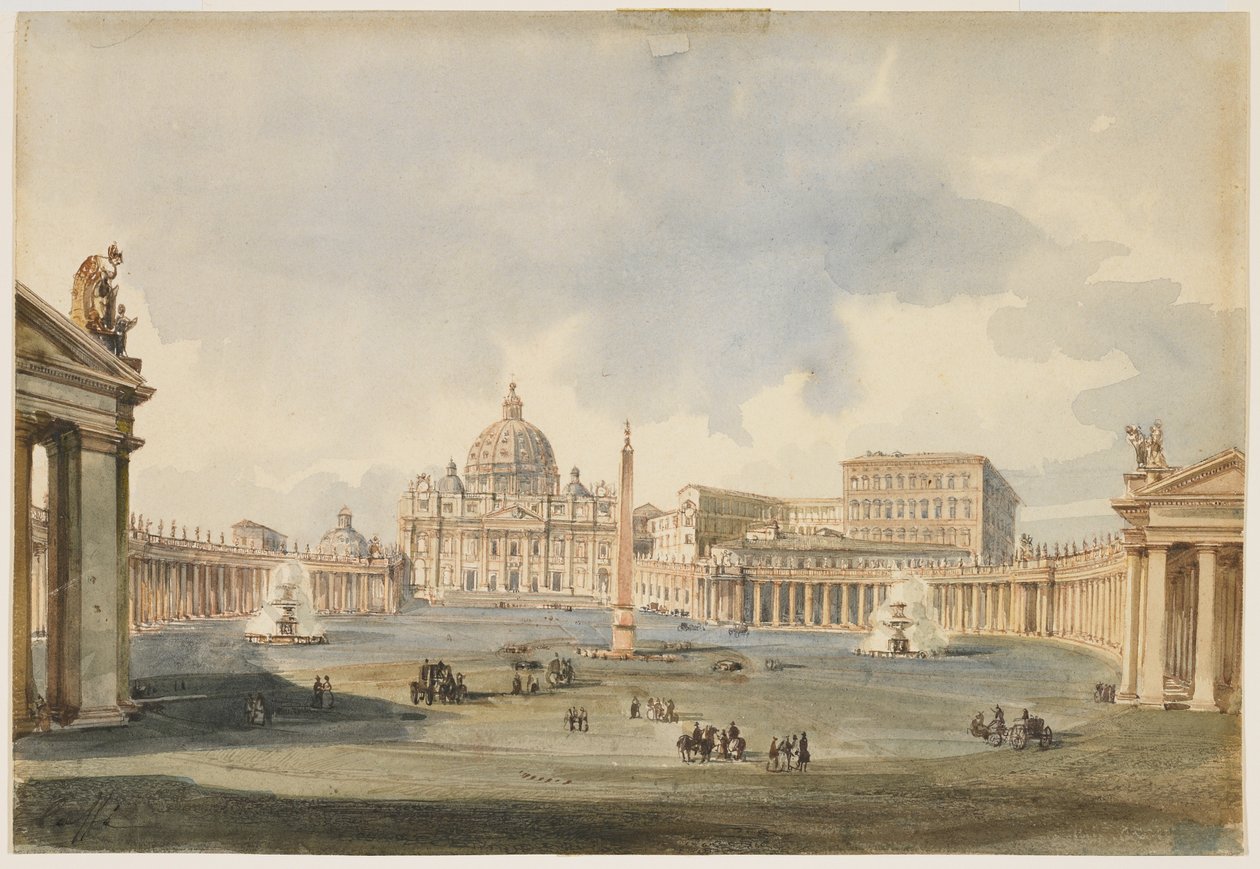 Vue de la place Saint-Pierre et de la basilique à Rome, c. 1846 - Ippolito Caffi