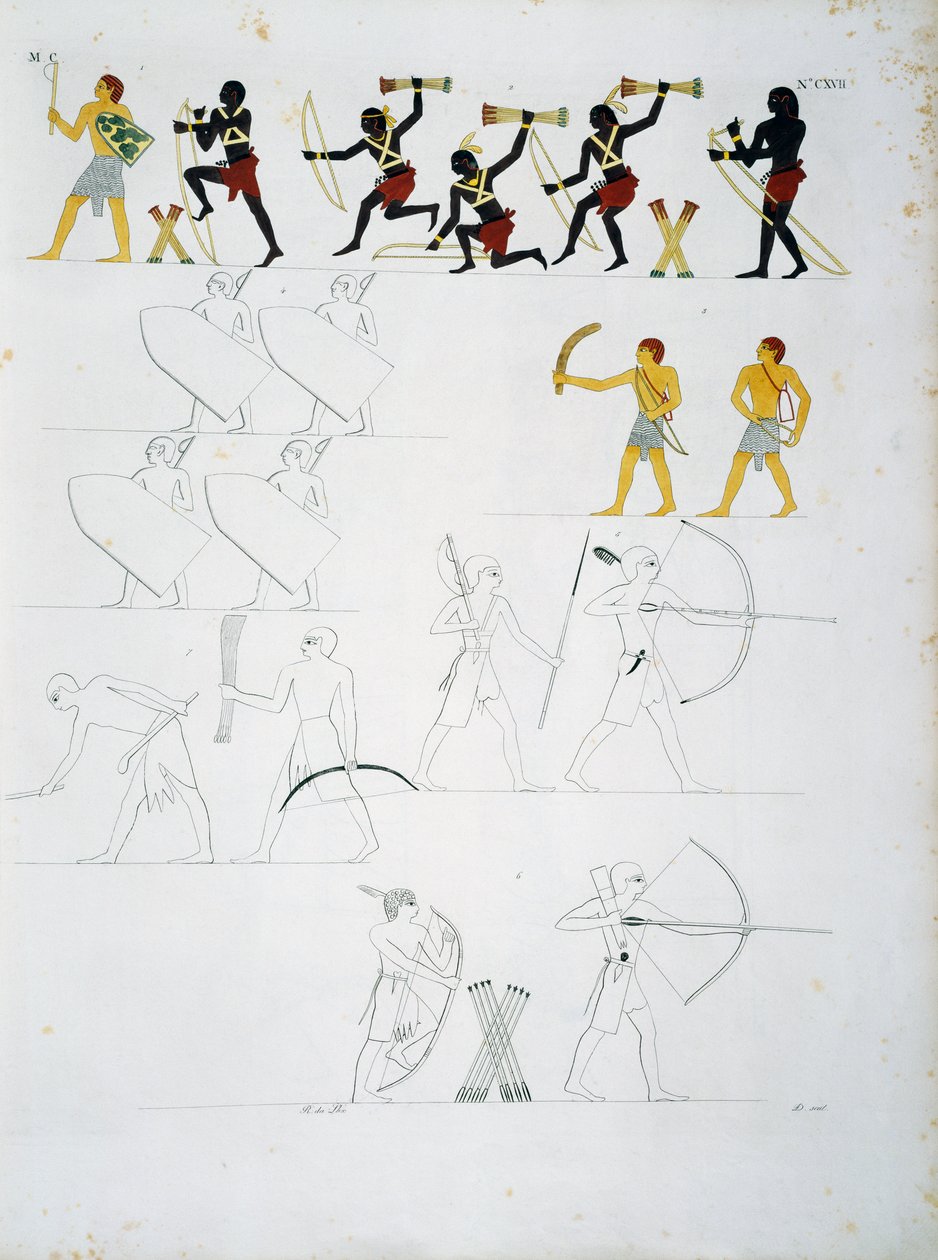 Scènes militaires, soldats avec arcs et flèches, des tombes de Beni Hasan, Planche CXVIII, des monuments d