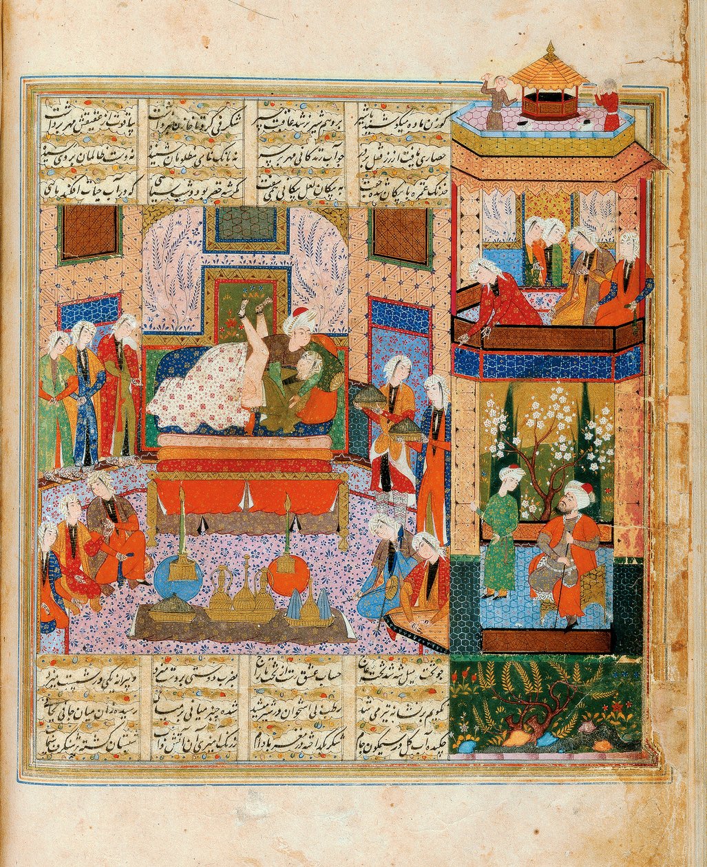 La consommation du mariage entre Khusraw et Shirin, miniature du cycle des huit poètes - Iranian Master