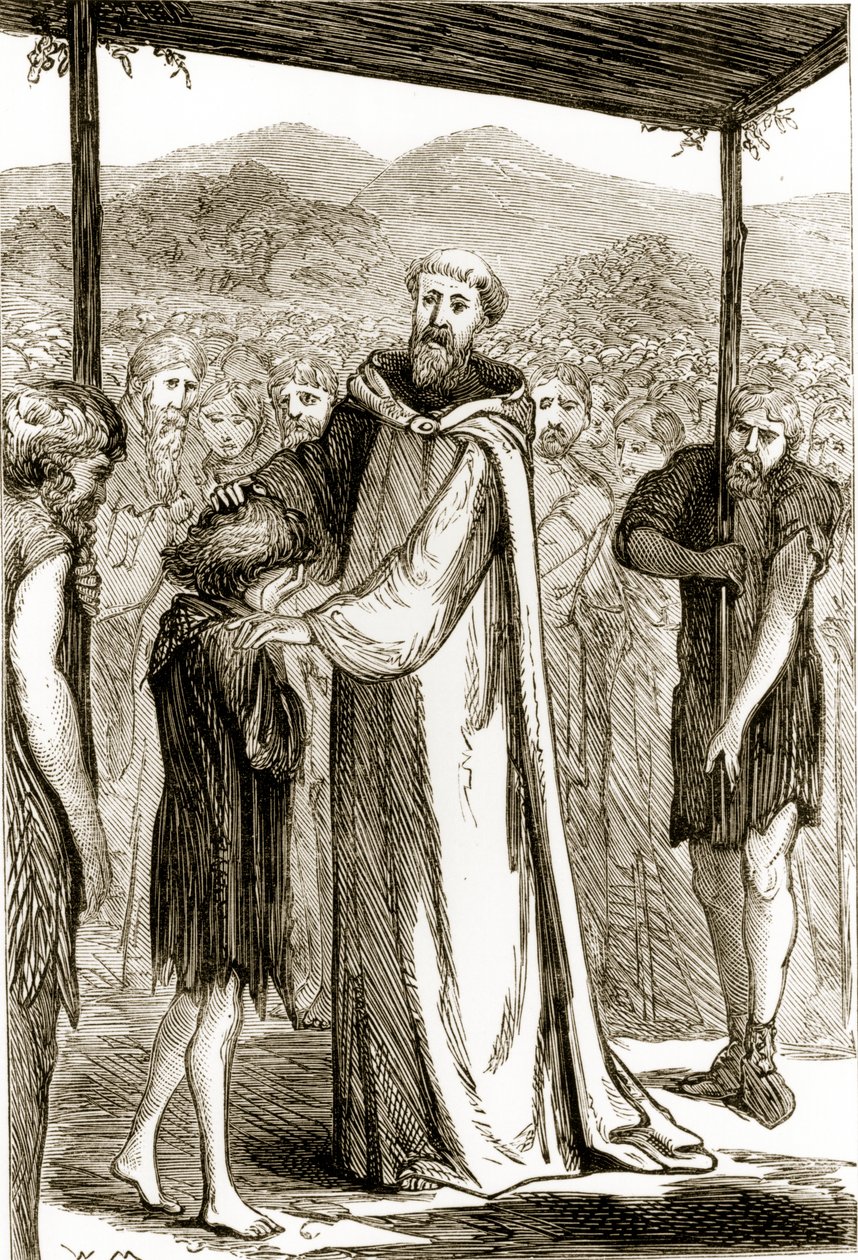 Saint Columba bénit un garçon sauvage, de The Trias Thaumaturga, ou Trois Saints Thaumaturges d