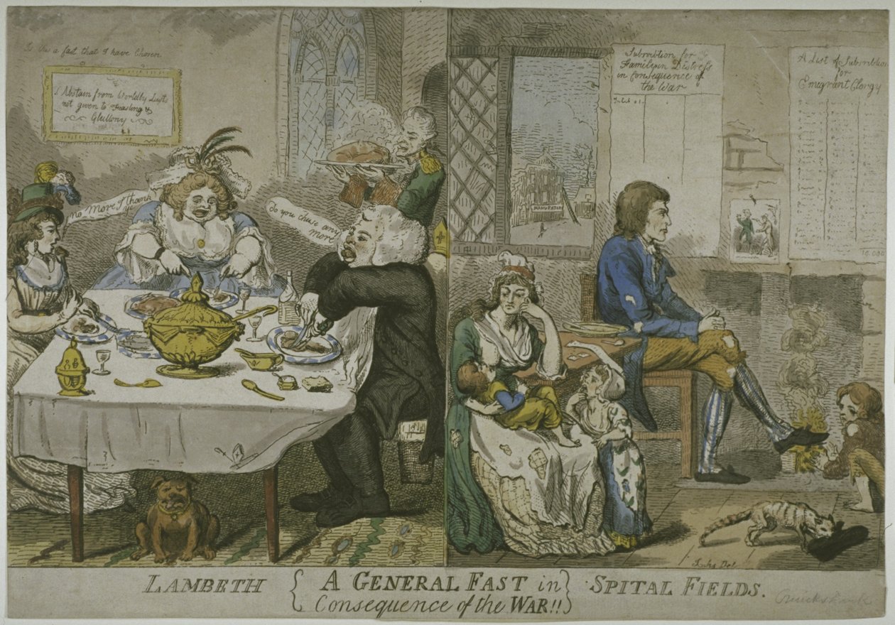 Un jeûne général en conséquence de la guerre!!..., vers 1794 - Isaac Cruikshank