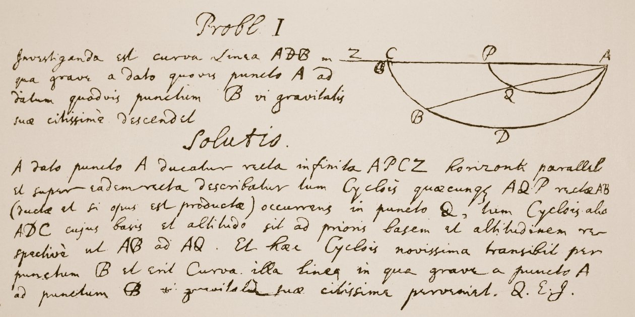 Fac-similé de la solution au problème de la brachistochrone, ou courbe de descente la plus rapide - Isaac Newton
