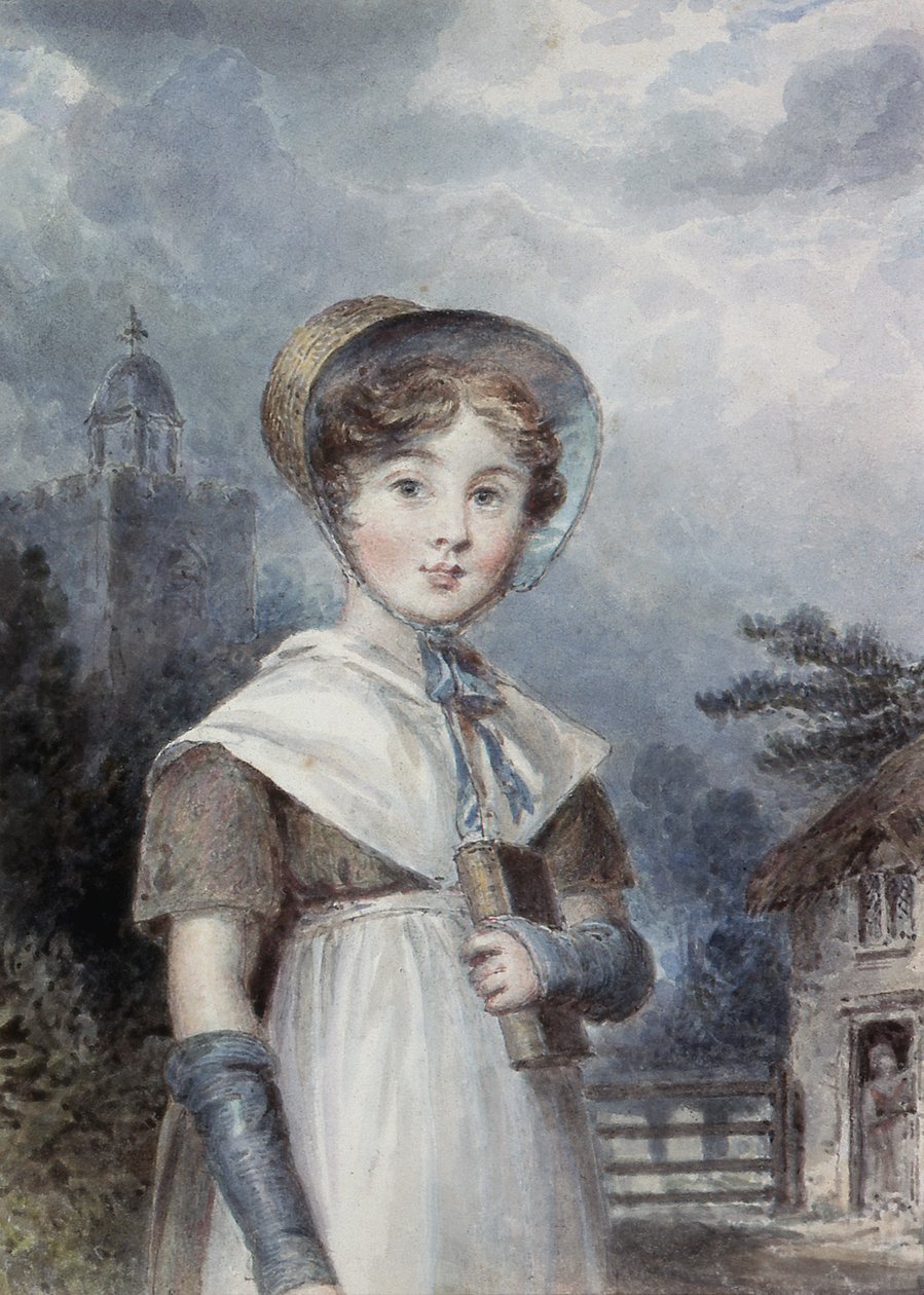 Petite fille en costume quaker, tenant une Bible - Isaac Pocock