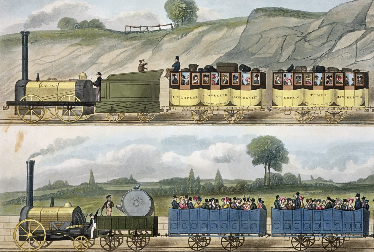 Un train de première classe (en haut) et un train de deuxième classe (en bas) de 