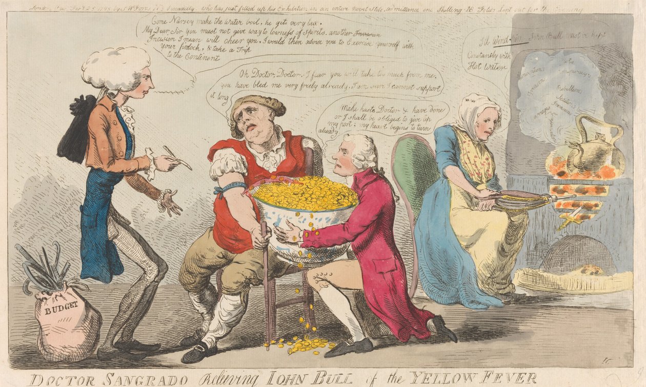 Doktor Sangrado befreit John Bull vom Gelbfieber - Isaac Cruikshank