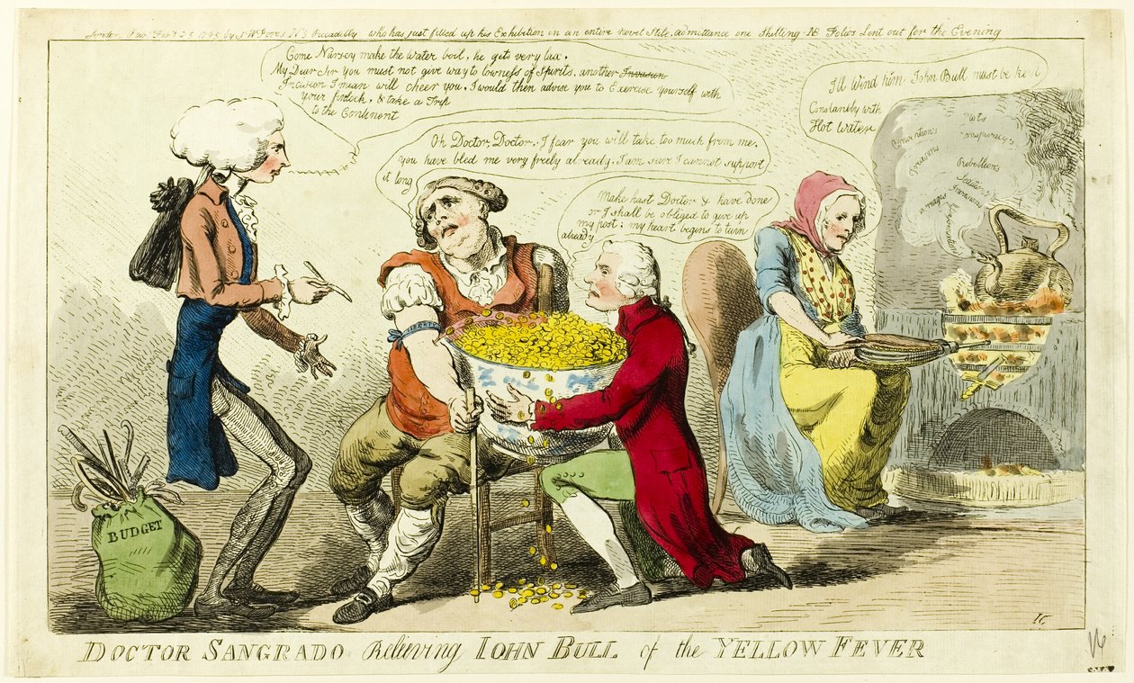 Le Dr Sangrado soulage John Bull de la fièvre jaune - Isaac Cruikshank