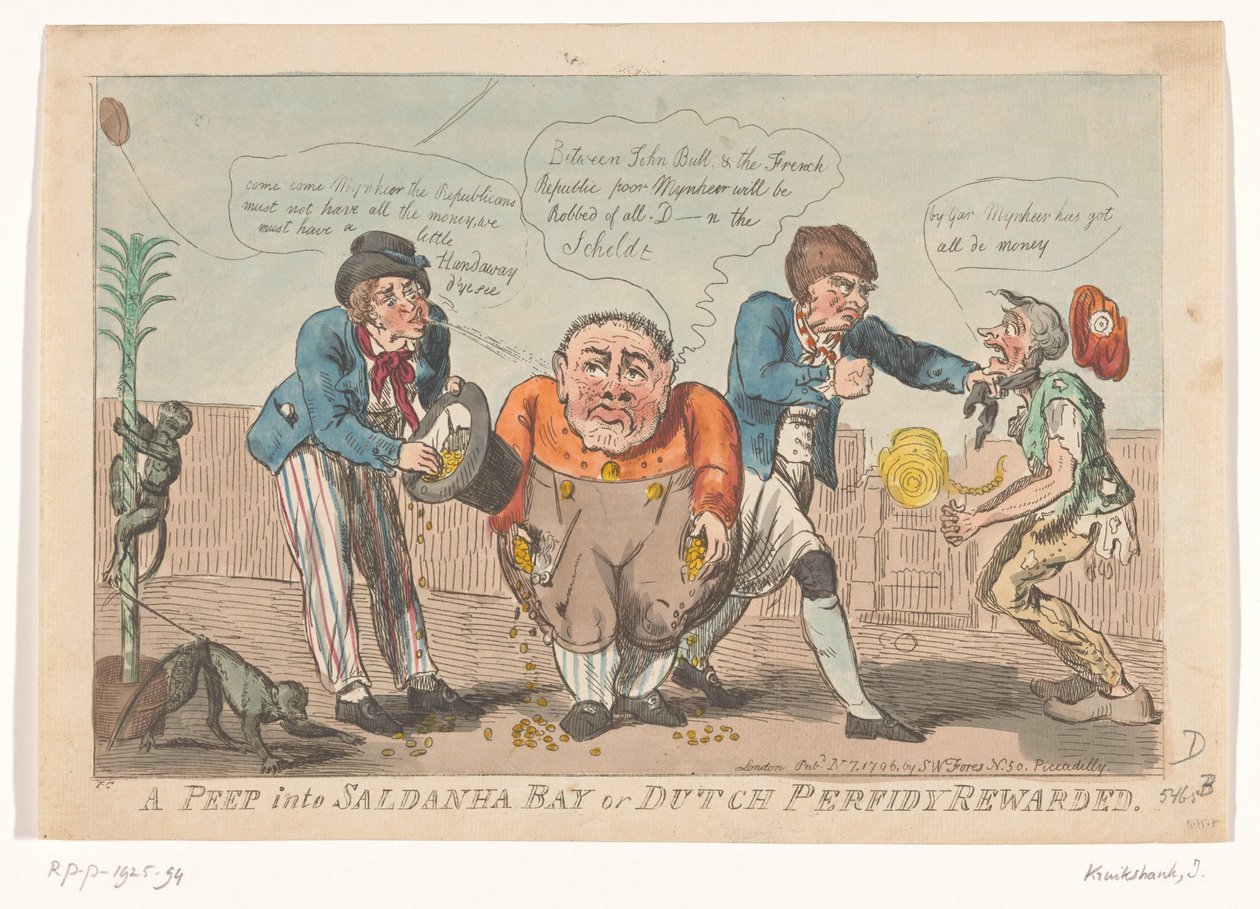Caricature de la capitulation de la flotte batave dans la baie de Saldanha, 1796 - Isaac Cruikshank