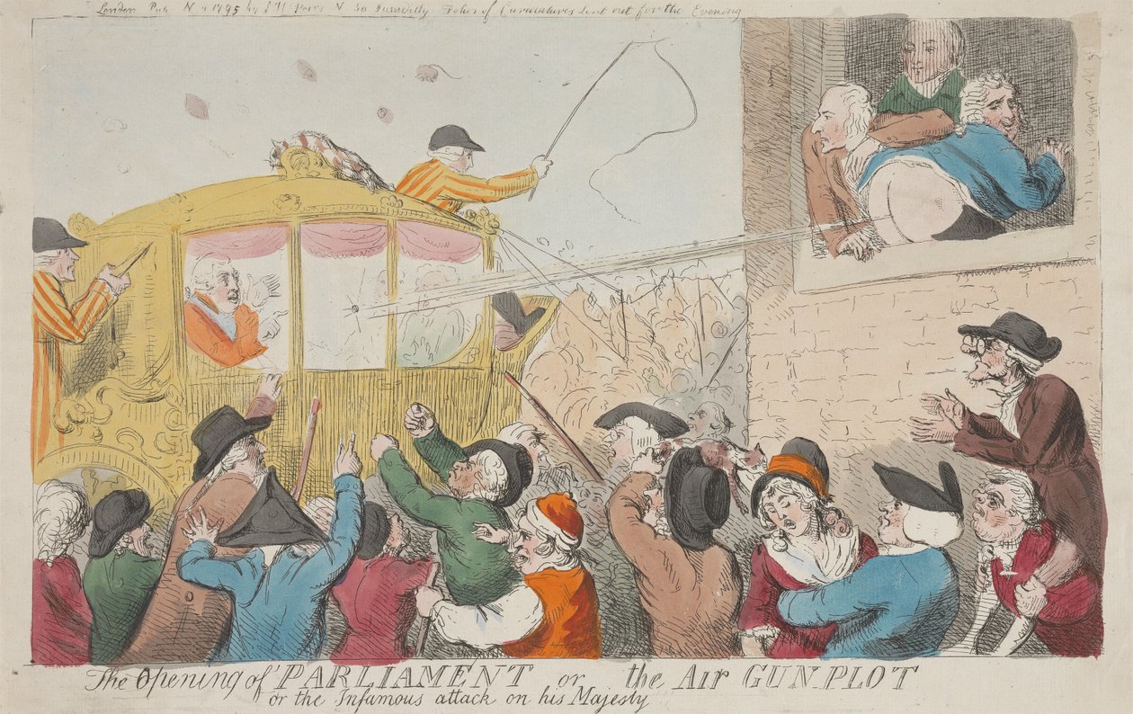 Die Eröffnung des Parlaments oder das Luftgewehr-Komplott oder der berüchtigte Angriff auf Seine Majestät - Isaac Cruikshank