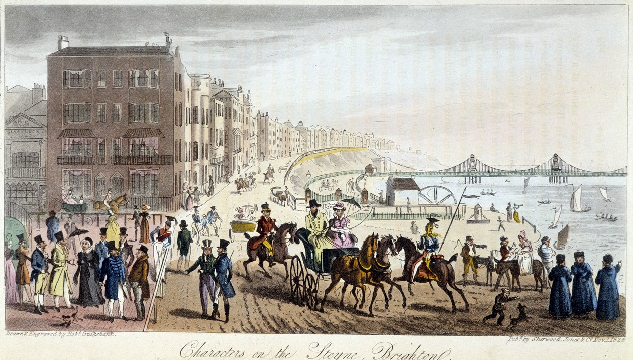 Personnages sur le Brighton - dans « The English Spy » par Charles Molloy Westmacott, dessin par Robert Cruikshank, Édition de Londres - Isaac Robert Cruikshank
