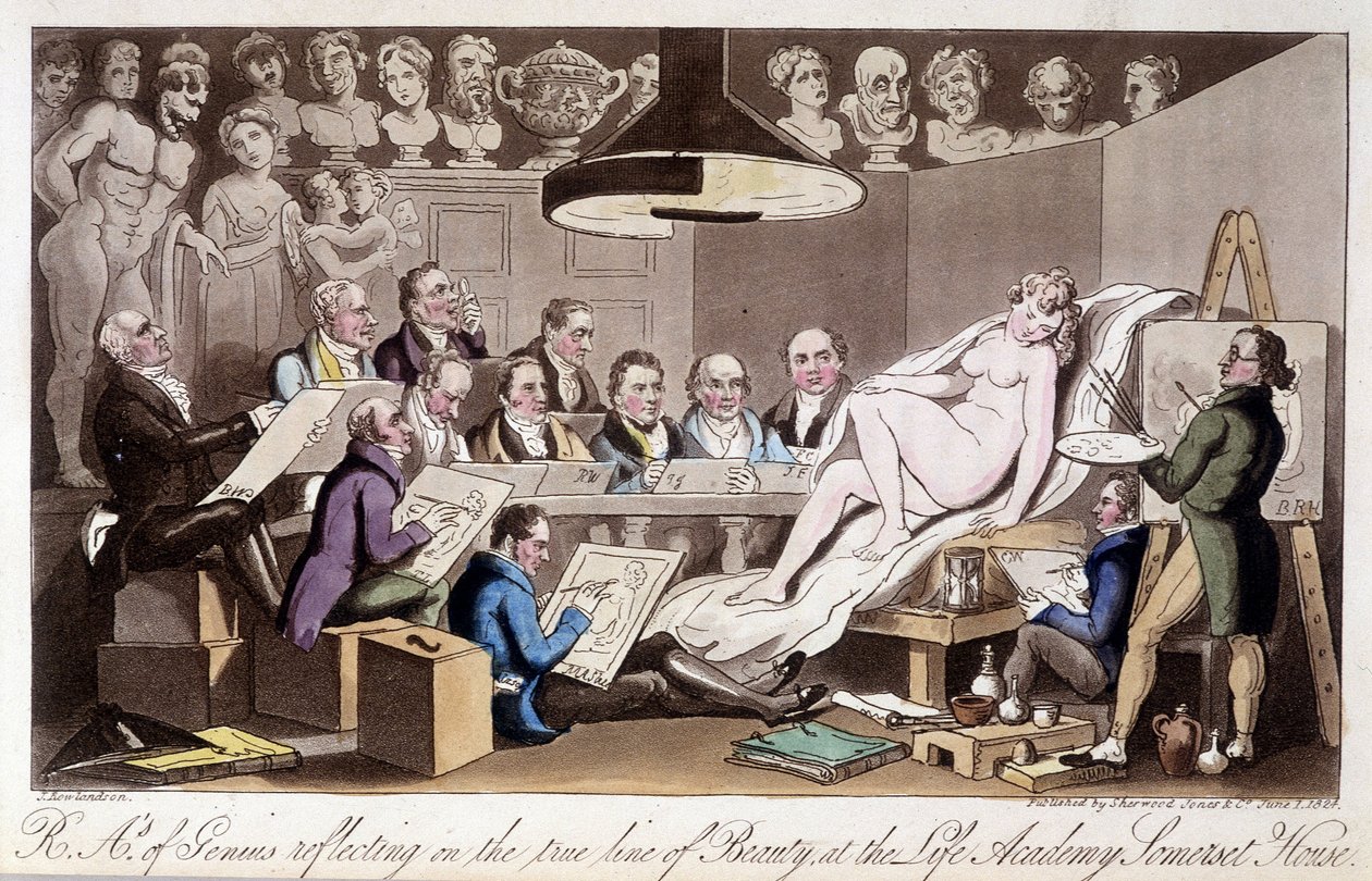 Cours de dessin pour adultes. Dans « The English Spy » par Charles Molloy Westmacott. Dessin de Robert Guikshand - Isaac Robert Cruikshank