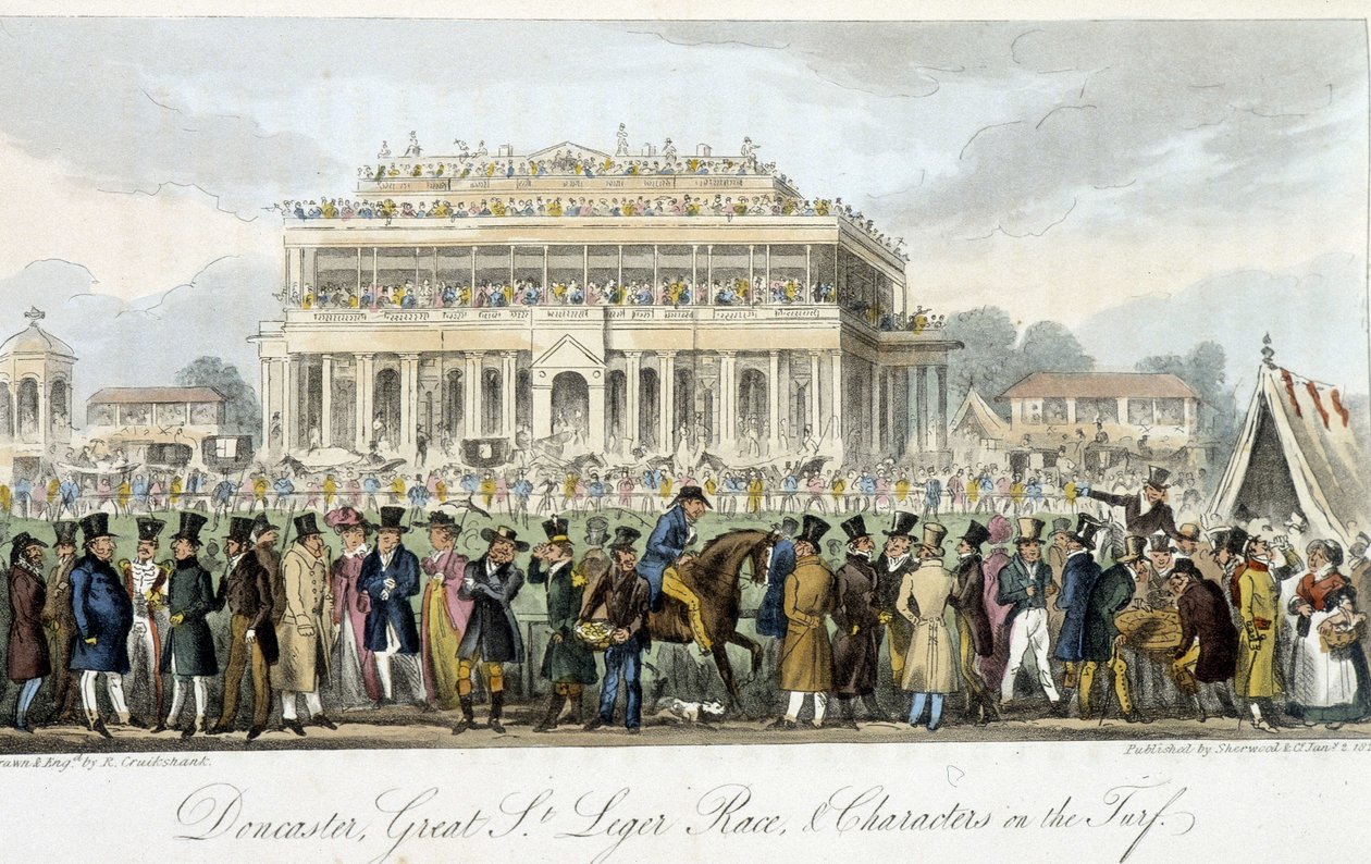 Le prix Saint Léger à Doncaster (les courses) - dans « The English Spy » par Charles Molloy Westmacott, ill. par Robert Cruikshank, Londres - Isaac Robert Cruikshank