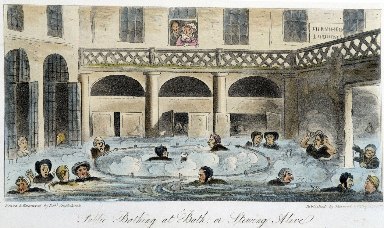 Bain public à Londres - dans "The English Spy" par Charles Molloy Westmacott, dessin de Robert Cruikshank, édition de Londres - Isaac Robert Cruikshank