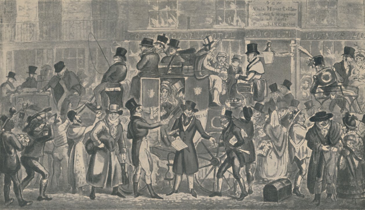 Devant White Horse Cellar, Piccadilly, 1821 - Isaac, Robert and George Cruikshank