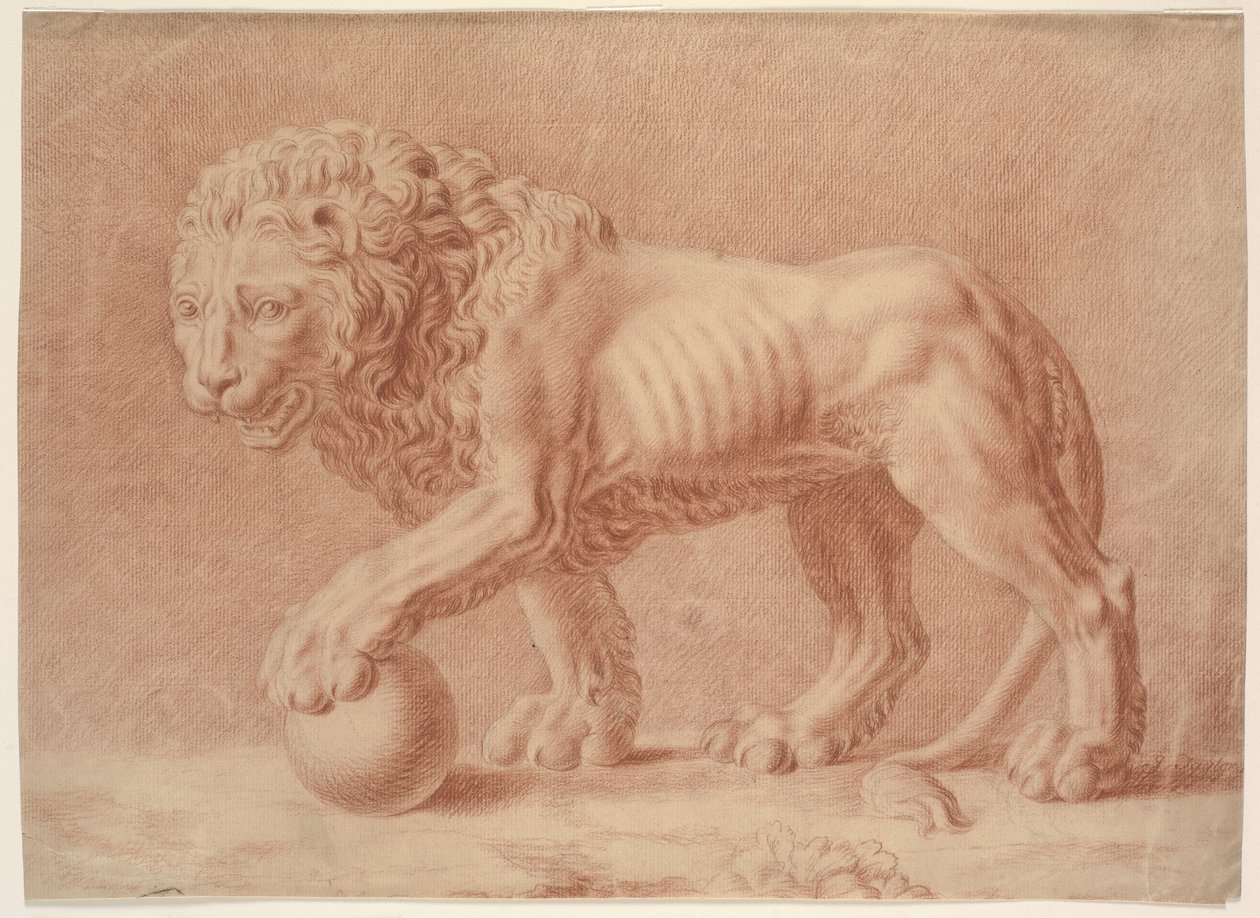 Lion tourné vers la gauche avec sa patte gauche sur un globe - Isaac Taylor
