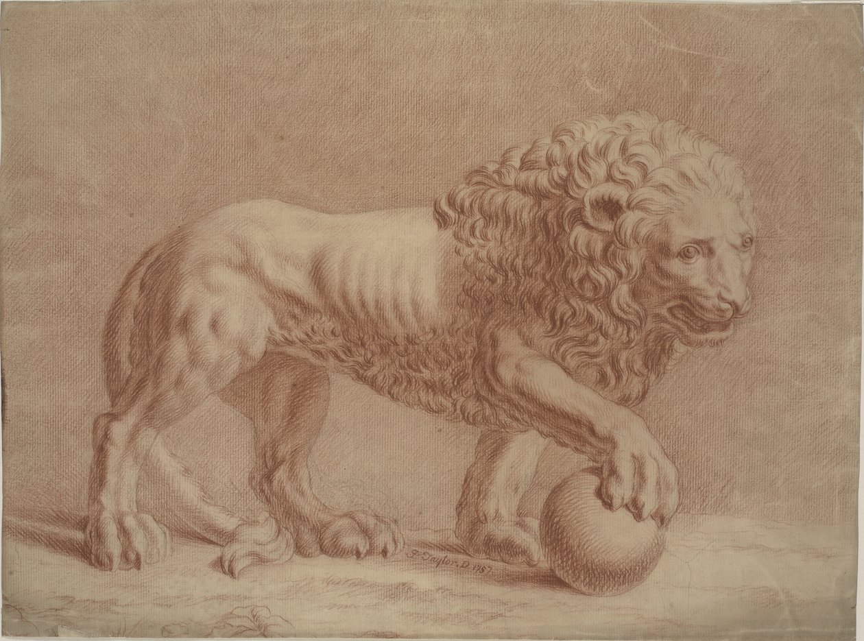 Lion tourné vers la droite avec sa patte droite sur un globe - Isaac Taylor