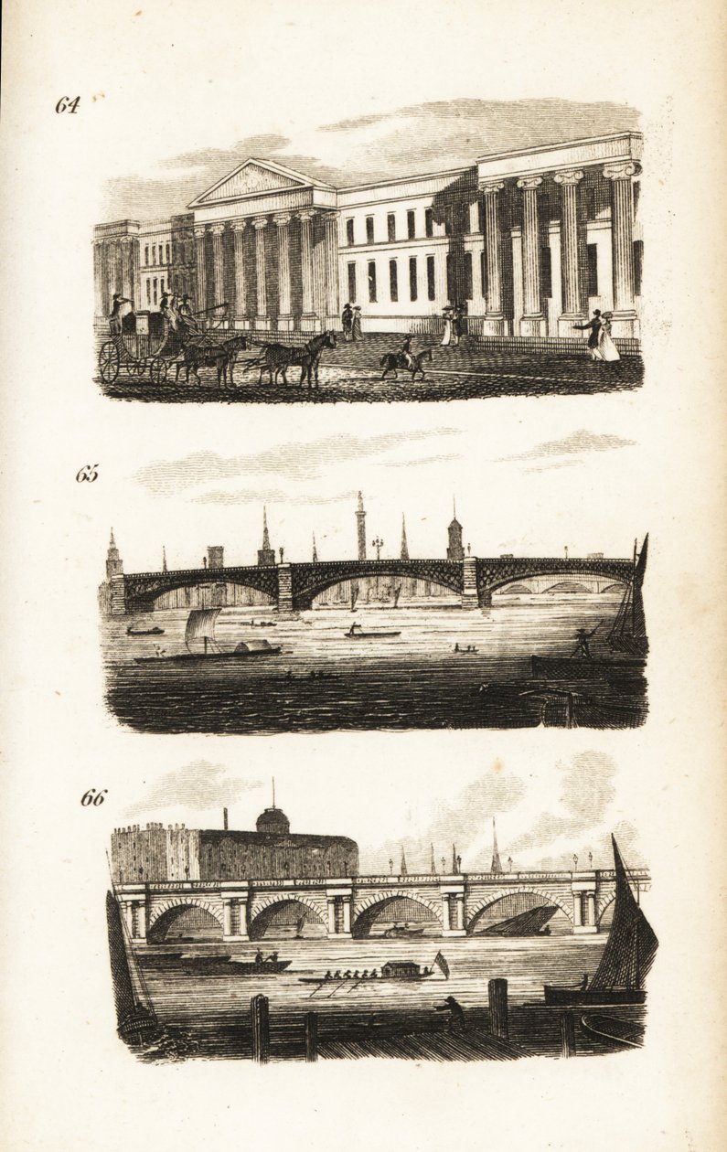 Le bureau de poste général, Southwark Bridge et Waterloo Bridge - Isaac Taylor