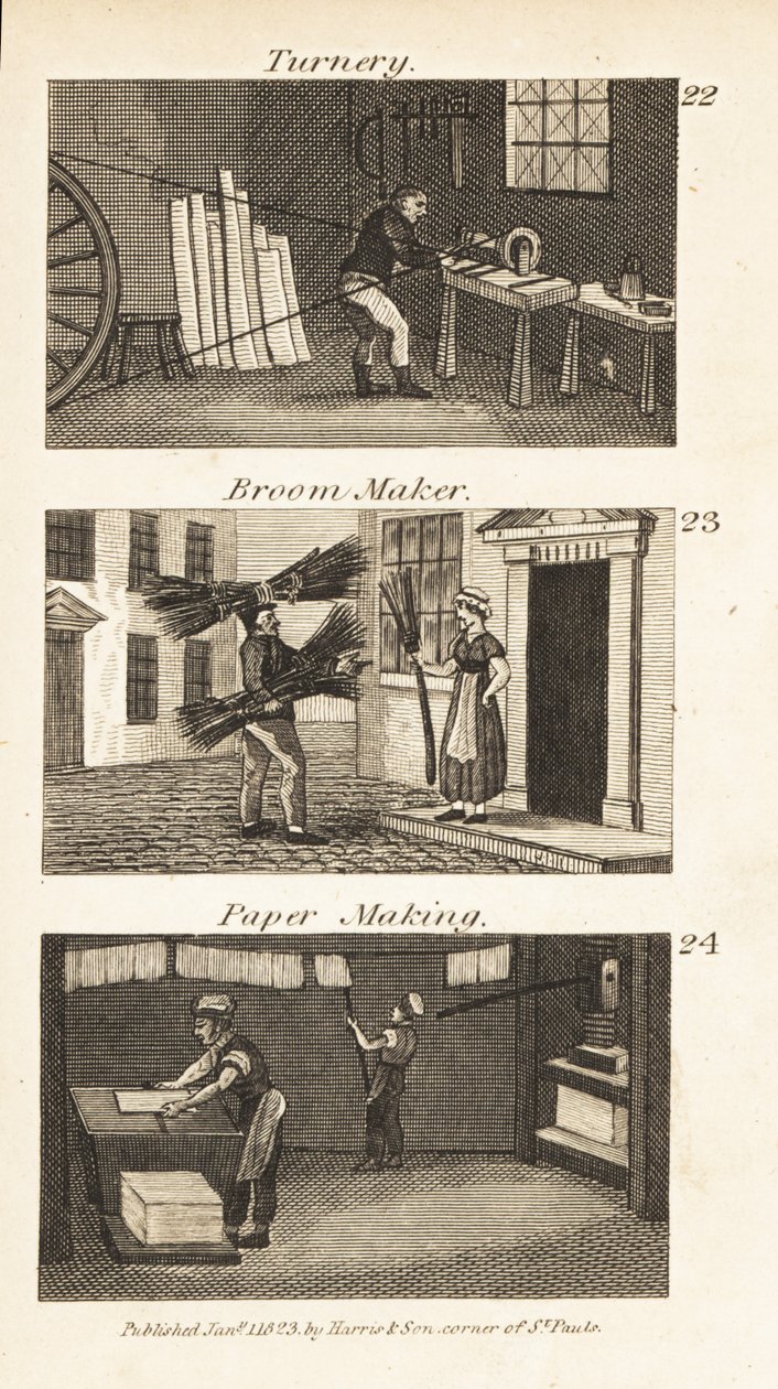 Métiers en Angleterre Régence : Tournage, fabricant de balais et fabrication de papier - Isaac Taylor