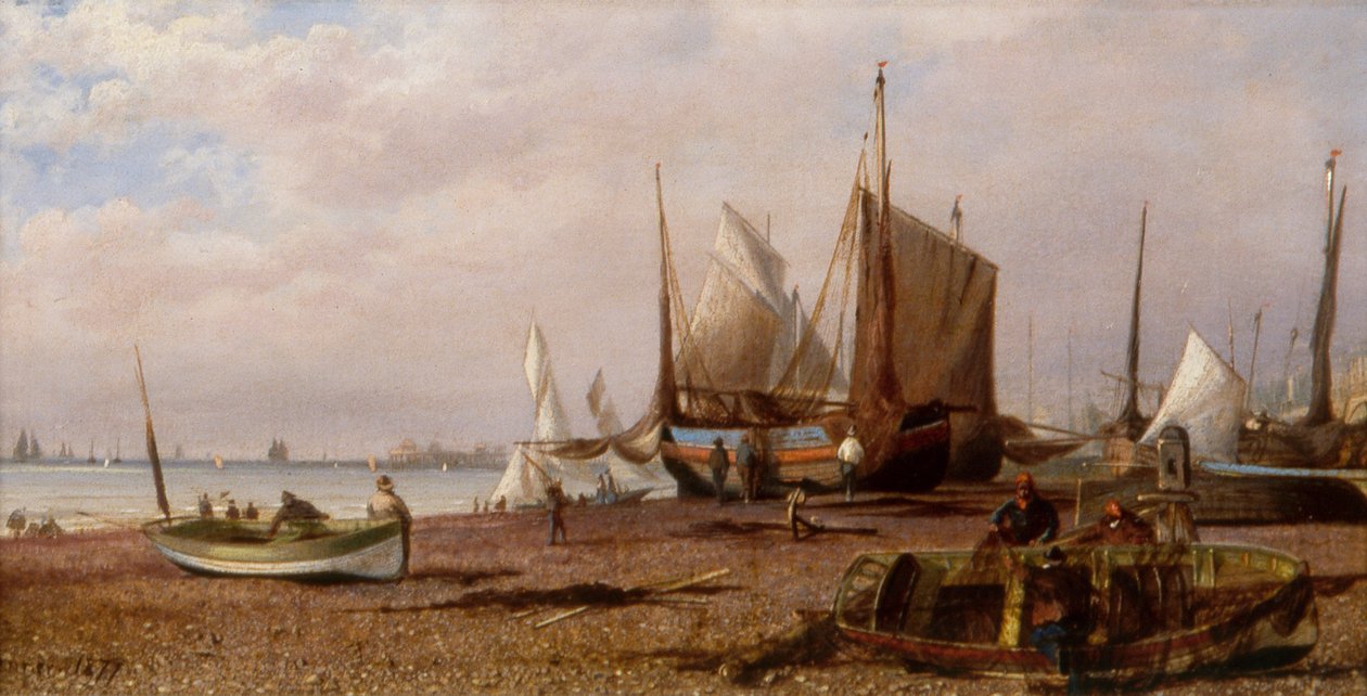 Plage de Brighton avec bateaux de pêche - Isaac Walter Jenner