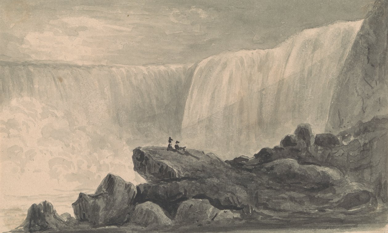 Vue des chutes du Niagara avec deux figures assises sur un rocher au premier plan - Isaac Weld
