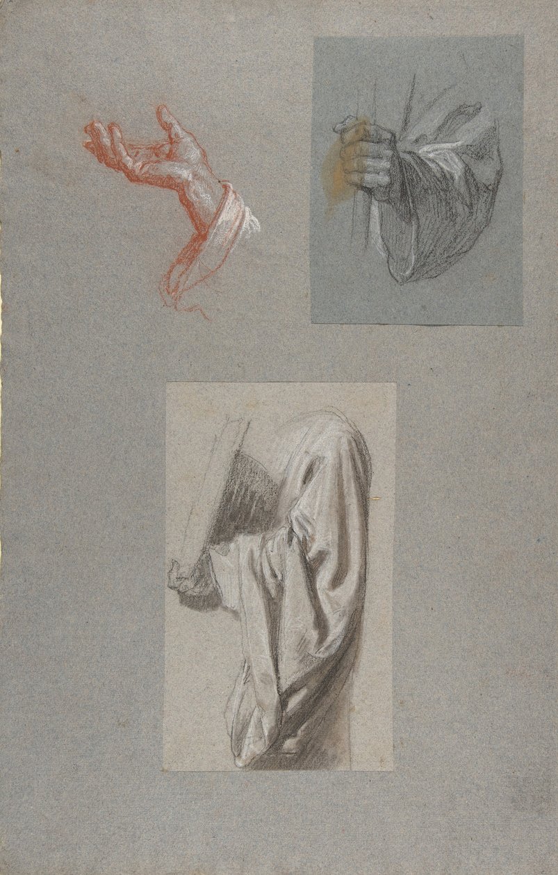 a. Main de Saint Remi, b. Main de Saint Remi, c. Étude de draperie pour un acolyte tenant un livre - Isidore Pils