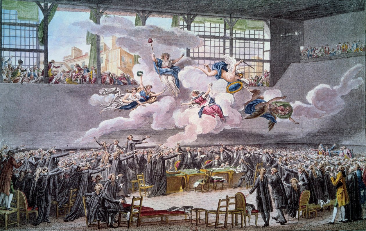 Révolution française : Le serment du Jeu de Paume le 20 juin 1789. Les députés jurent de ne pas se séparer avant qu