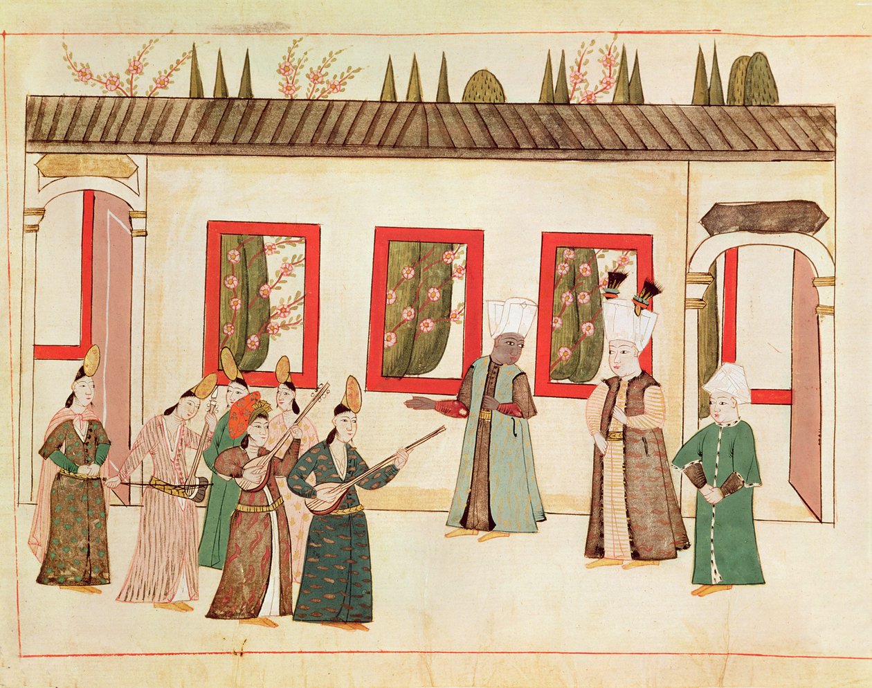 Ms 1671 Le Sultan avec son favori accompagné de musiciens et chanteurs, vers 1580 - Islamic School