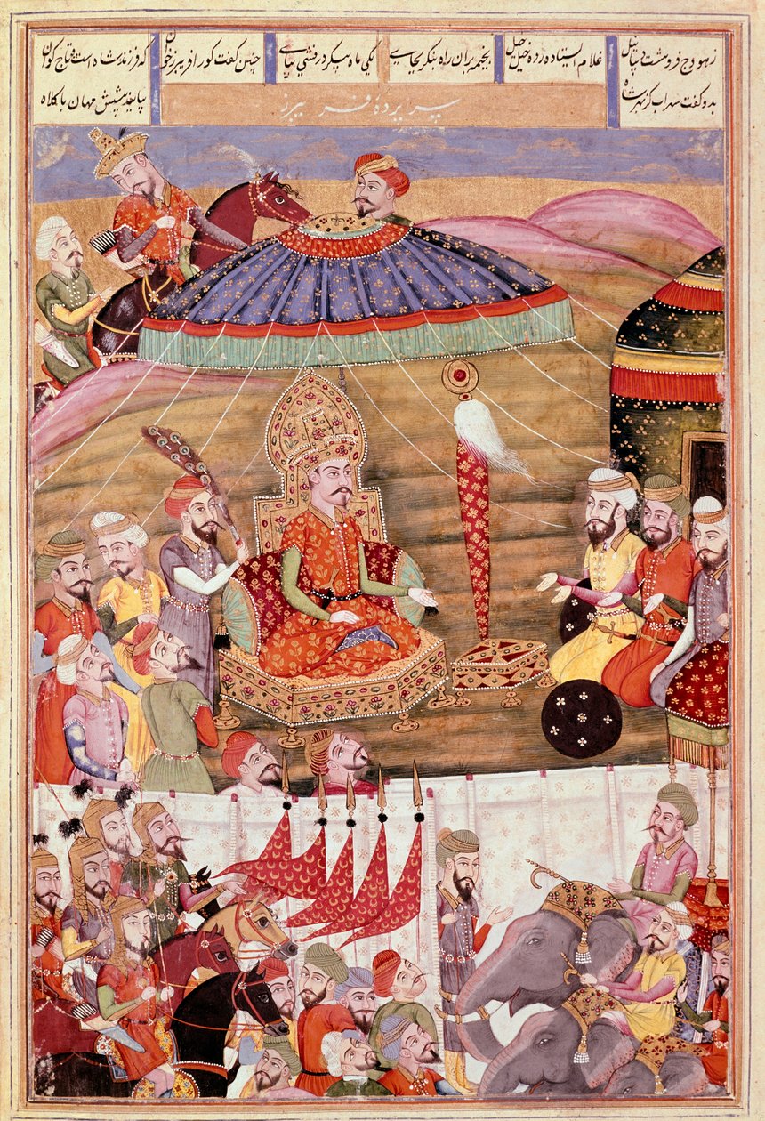 Art islamique : Sohrab regarde à nouveau la tente de Roustam. Miniature persane d