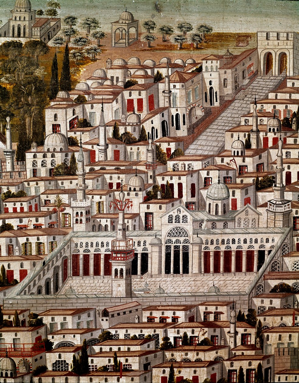 Art islamique : Vue de Damas avec la Grande Mosquée des Omeyyades de Damas (705-715) - Islamic School