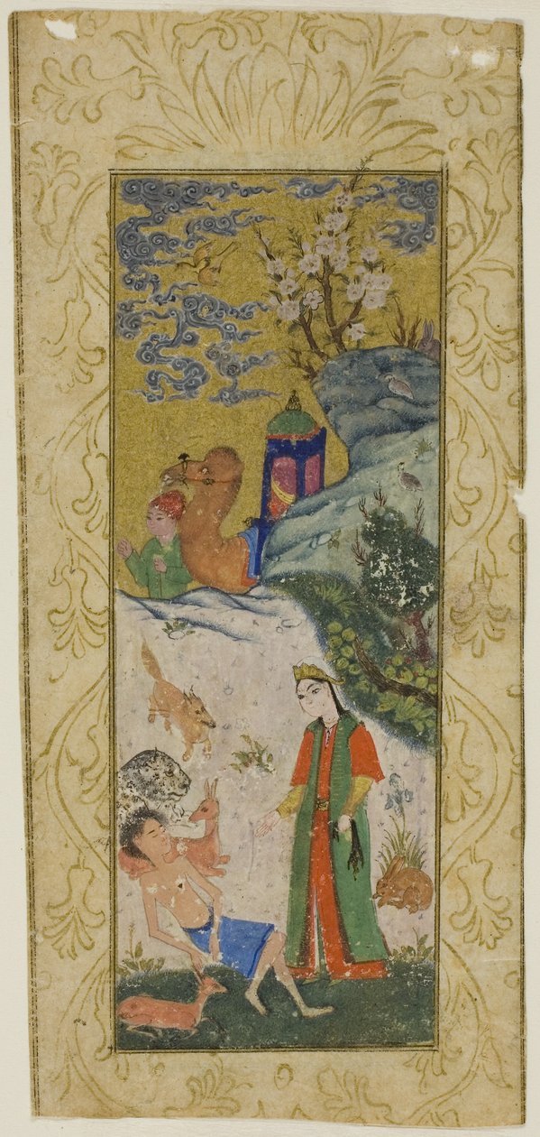 Layla rendant visite à Majnun dans le désert, page d