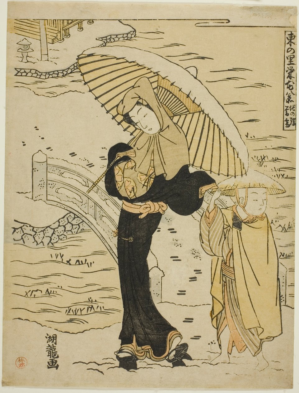 Neige du soir à Ikenohata (Ikenohata bosetsu), de la série "Huit vues de la prospérité dans le village de l