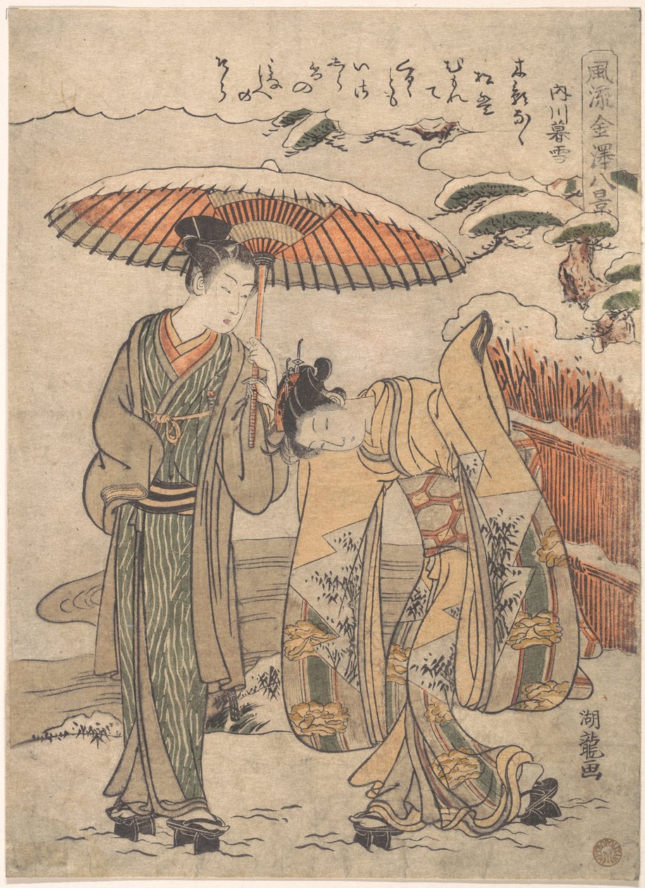 Neige du soir à Uchikawa - Isoda Koryusai