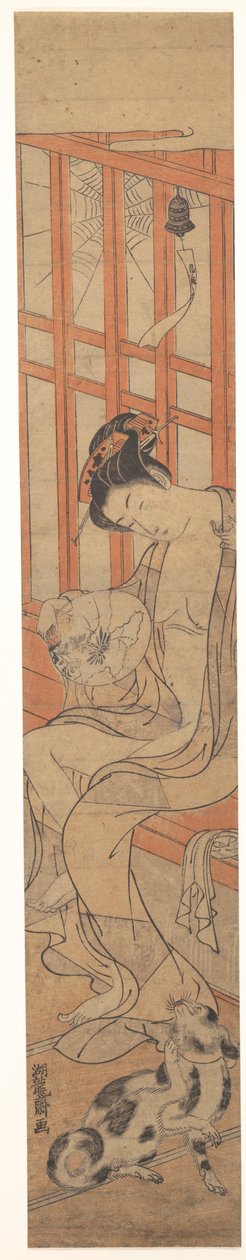 Frau fächert sich nach dem Bad - Isoda Koryusai