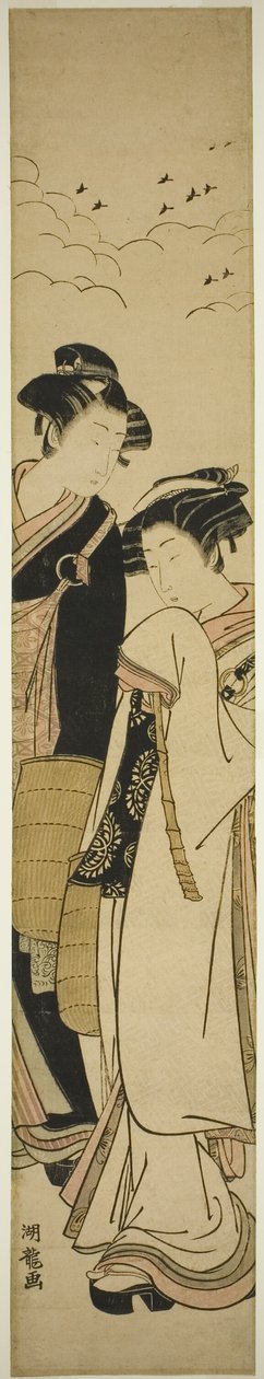 Jeune couple habillé en moines mendiants (Genpachi et Komurasaki ?) - Isoda Koryusai
