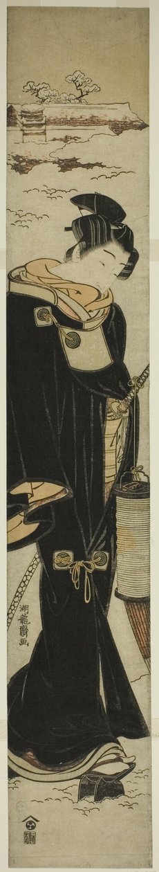 Jeune homme avec une lanterne marchant dans la neige - Isoda Koryusai